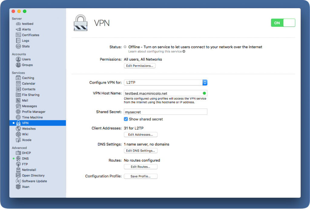 configuring routes for vpn om mac server